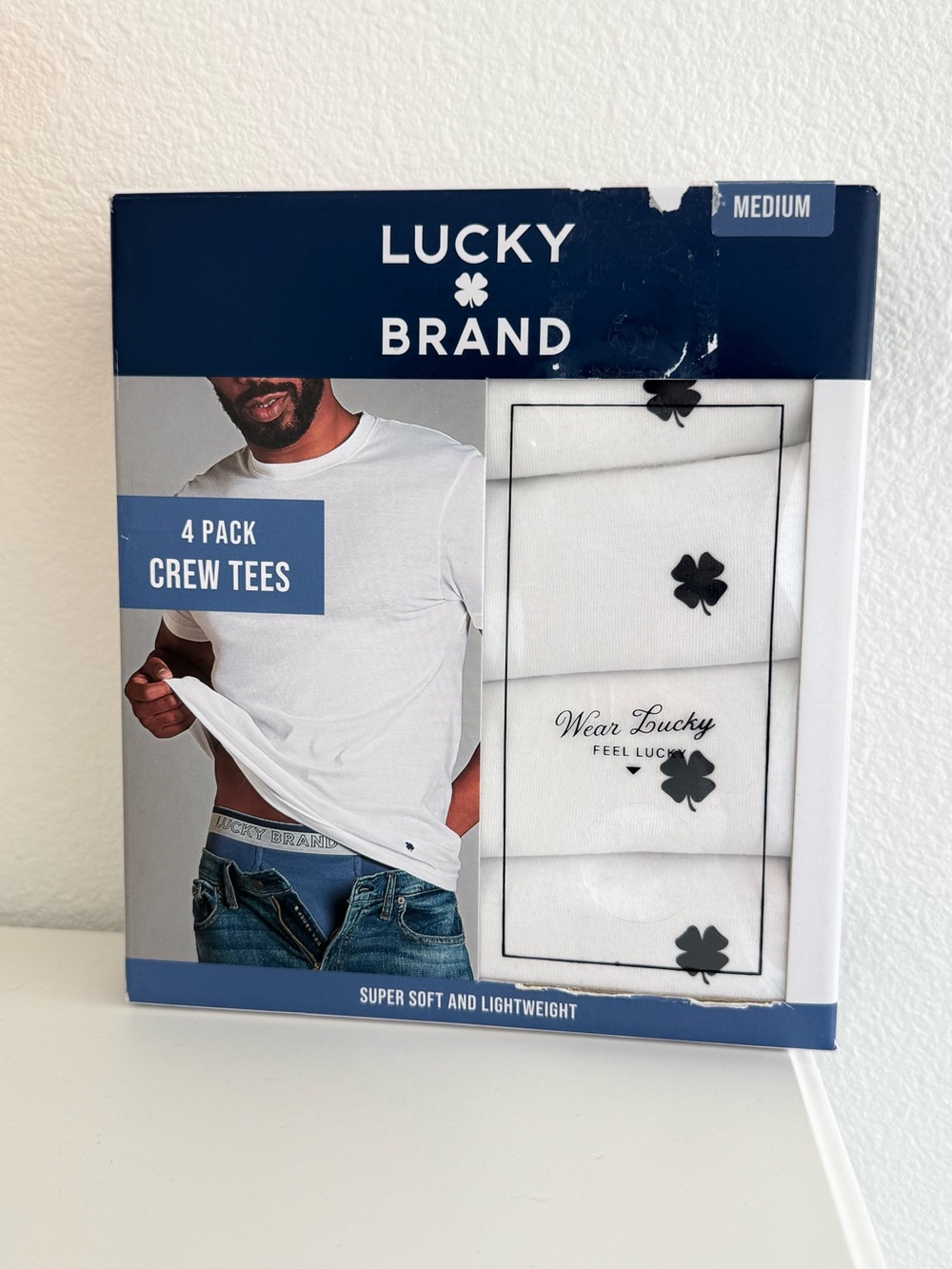 Lucky Brand Men's White Crew Neck T-Shirt - 4 Pack